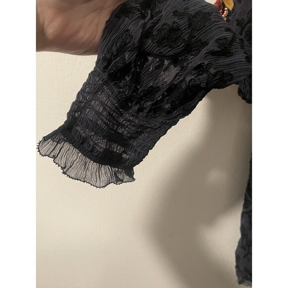 Sundance Long Sleeve Lace Top Embroidered Tie Front Sheer Size S Floral Blouse - Picture 5 of 10